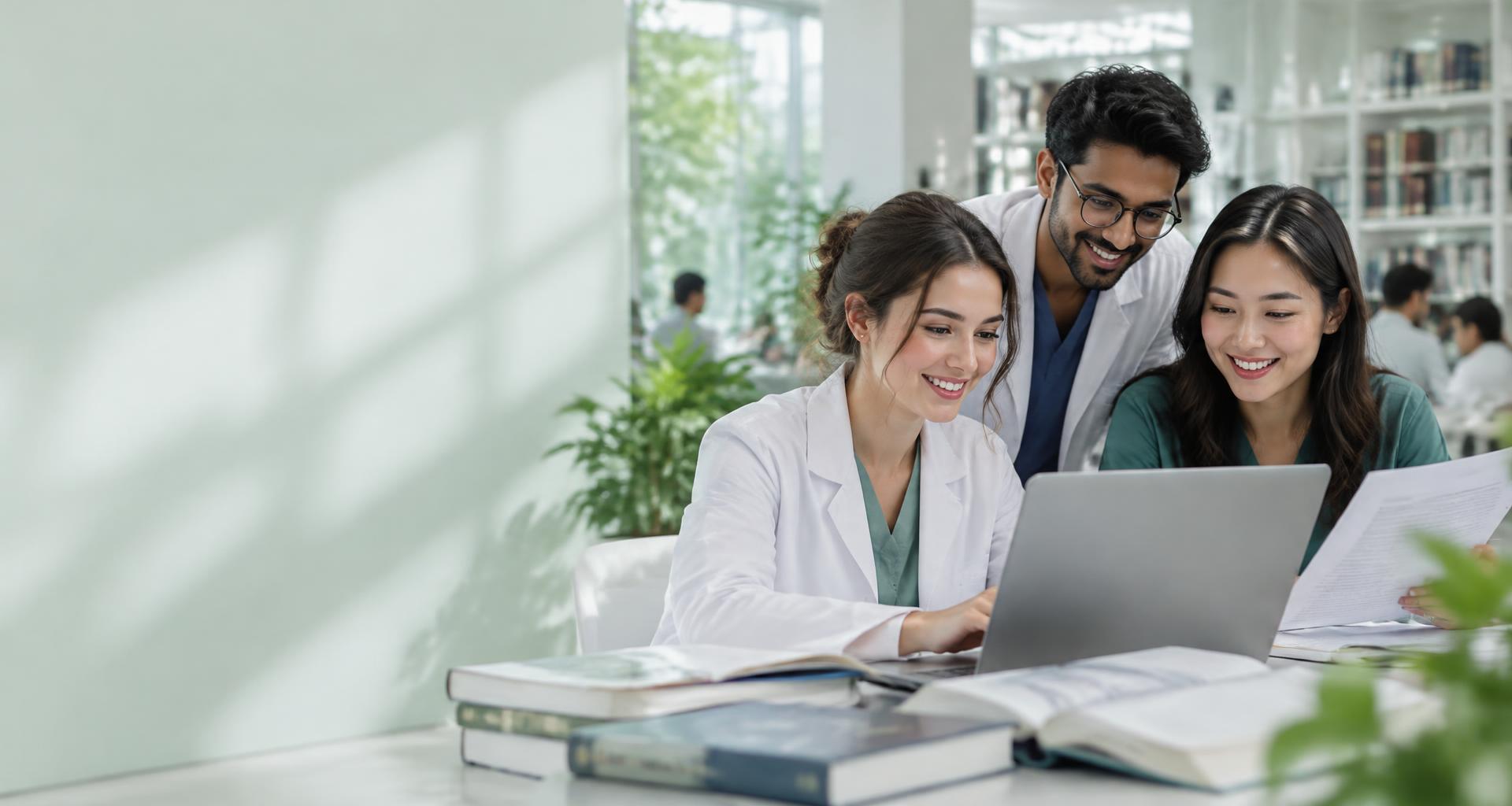 Medical students working together on a research project